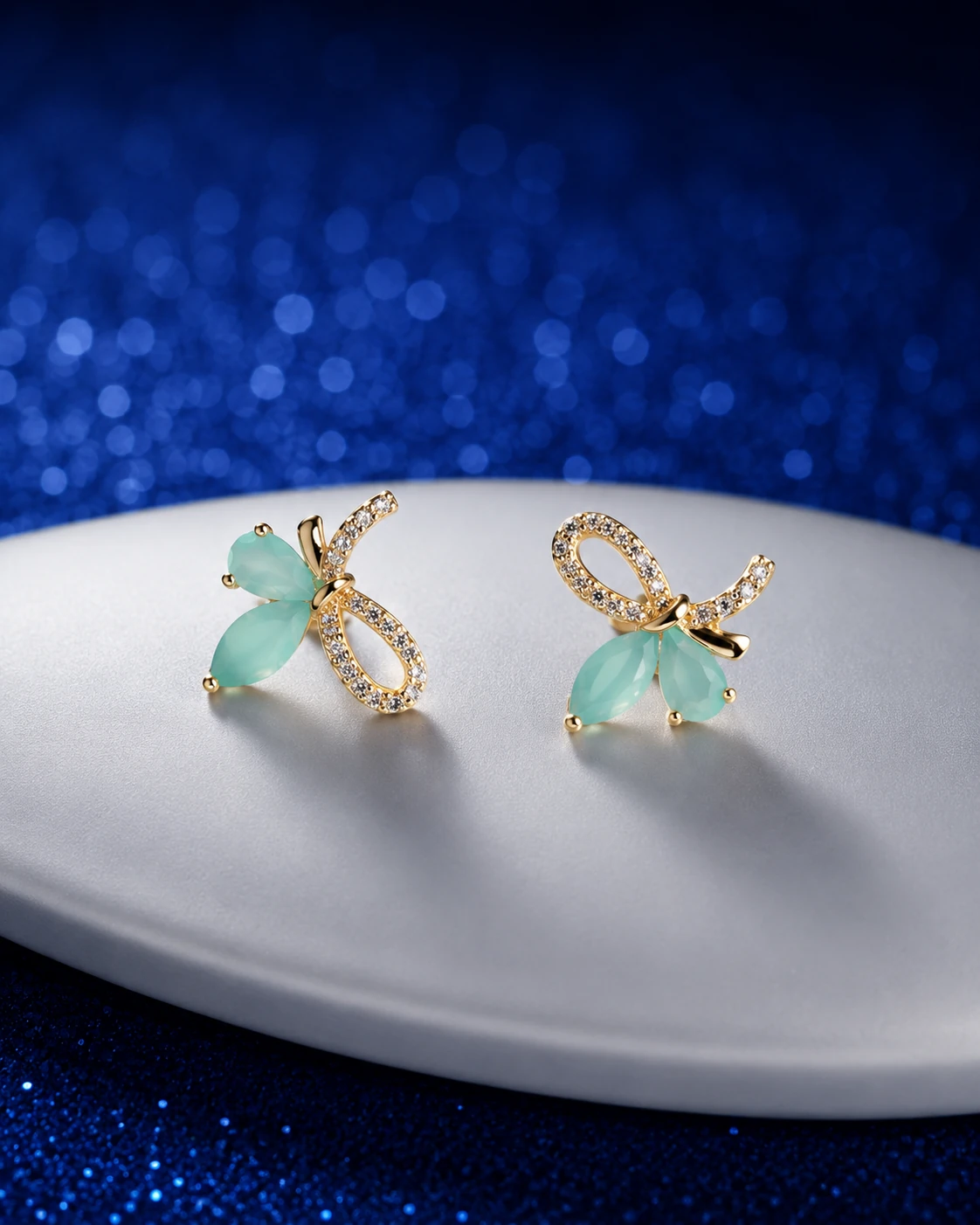 Aqua Bow Earrings
