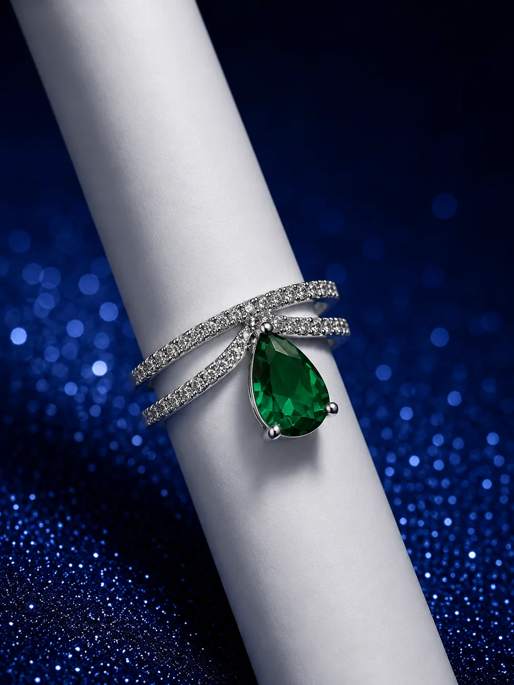 Emerald Teardrop Silver Ring