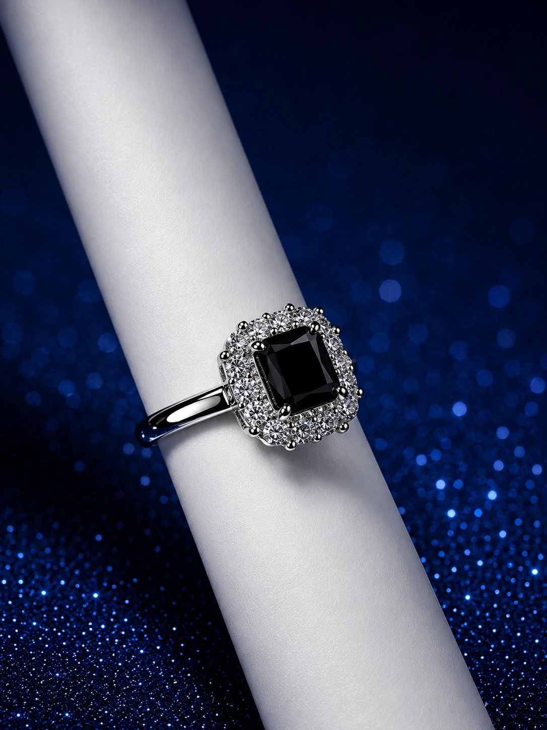 Midnight Square Halo Ring