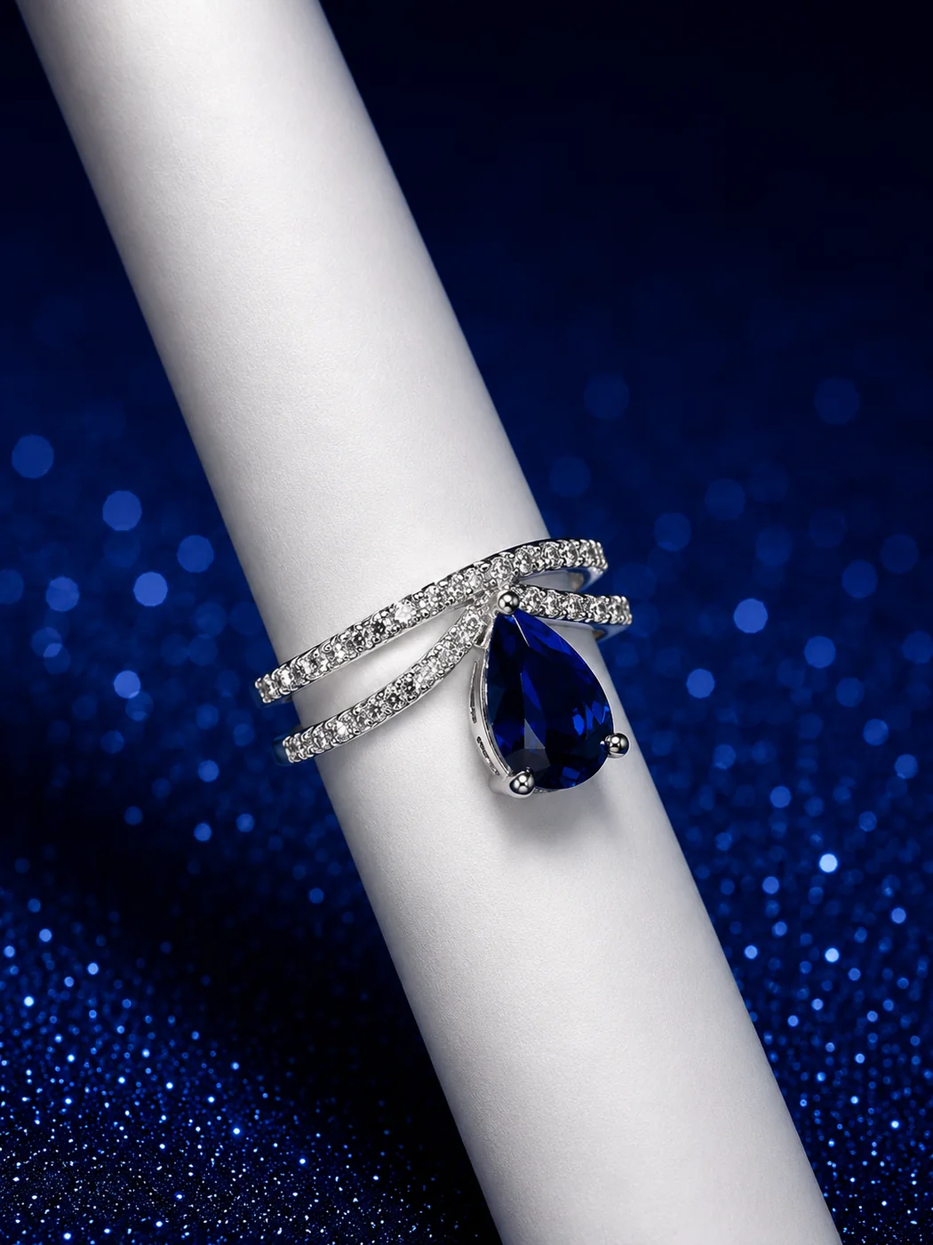 Silver Crystal Teardrop Ring